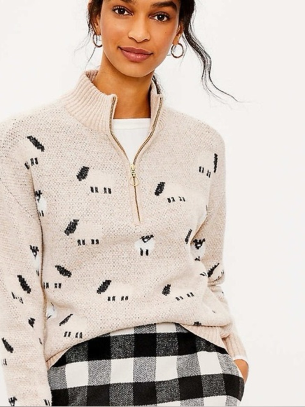 LOFT Sheep Quarter Zip Sweater Princess Diana Medium